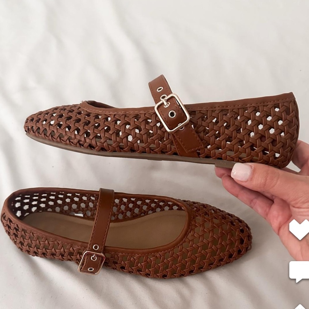 Brown Woven Flats with Buckle